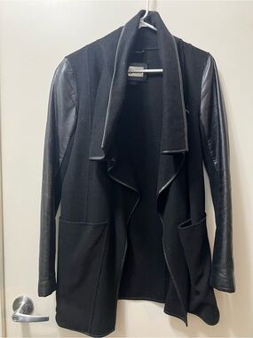 Mackage Black Wool Coat with Leather Sleeves
